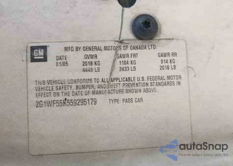 2005 Chevrolet Impala Police из США, поврежденный, VIN 2G1WF55K559295179